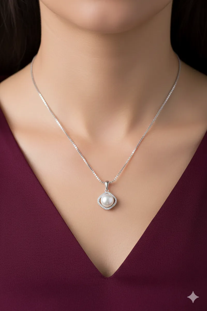 Square Pearl Halo Pendant