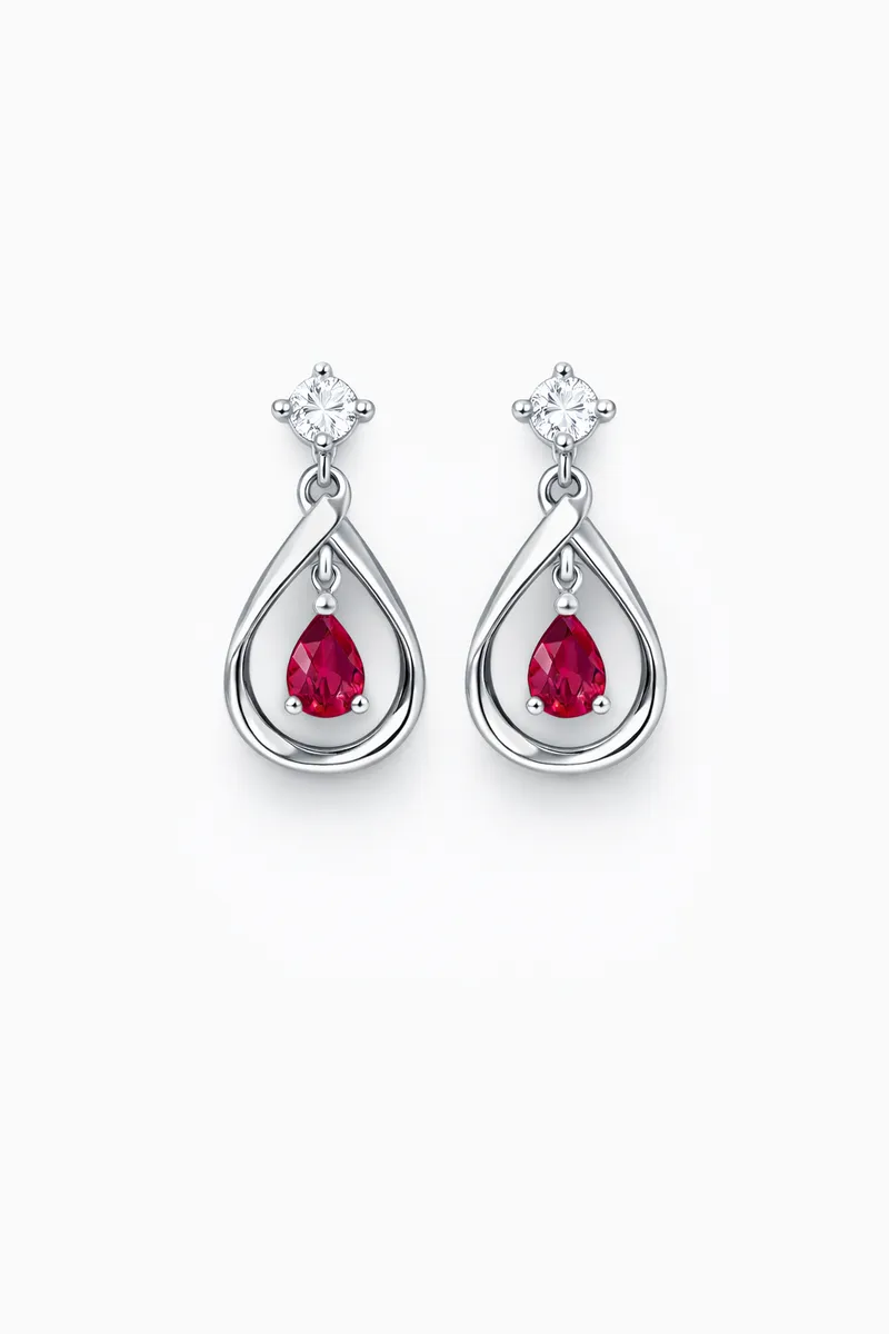 The Ruby Teardrop Halo Earrings